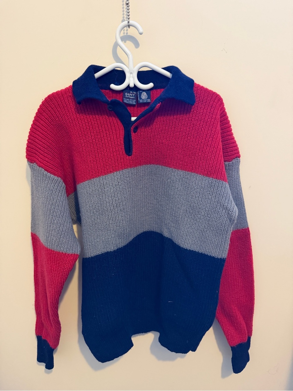 GANT Colorblock Knit Polo Sweater - Red/Gray/Navy